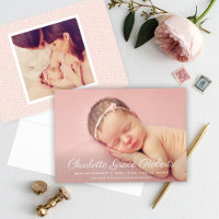 Elegantes White Script Baby Girl Foto Blush Birth