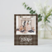 Elegantes White Script BLESSED Brown Buffalo Karie Postkarte (Stehend Vorderseite)