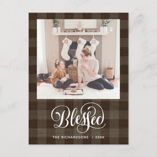 Elegantes White Script BLESSED Brown Buffalo Karie Postkarte (Vorderseite)