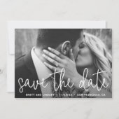 Elegantes White Script Einfaches Foto Moderne Hoch Save The Date (Vorderseite)