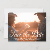 Elegantes White Script-Foto Hochzeit speichern Sie Magneteinladung (Vorderseite)