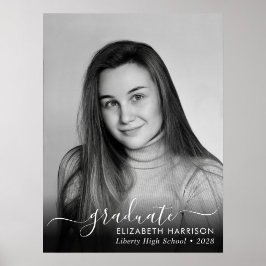 Elegantes White Script Foto Overlay Graduate Poste Poster (Vorne)