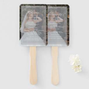 Elegantes White Script Foto Overlay Wedding Progra Fächer