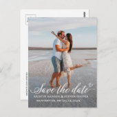 Elegantes White Script Foto Save the Date Postcard Postkarte (Vorne/Hinten)