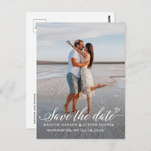 Elegantes White Script Foto Save the Date Postcard Postkarte