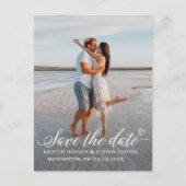 Elegantes White Script Foto Save the Date Postcard Postkarte (Vorderseite)