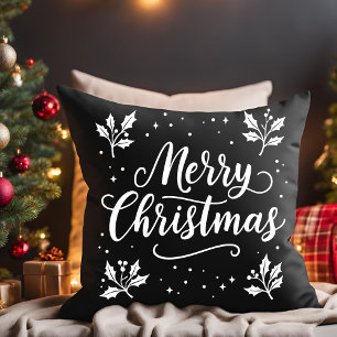 Elegantes White Script Frohe Weihnachtswurfkissen Kissen