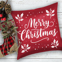 Elegantes White Script Frohe Weihnachtswurfkissen Kissen