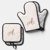 Elegantes White-Script-Monogramm Ofenhandschuh & Topflappen-Set (Vorderseite/Rückseite)