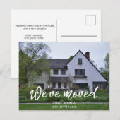 Elegantes White Script New House Erwärmung Foto Ankündigungspostkarte (Vorne/Hinten)