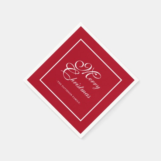 Elegantes White Script Personalisiert Red Christma Serviette (Ecke)