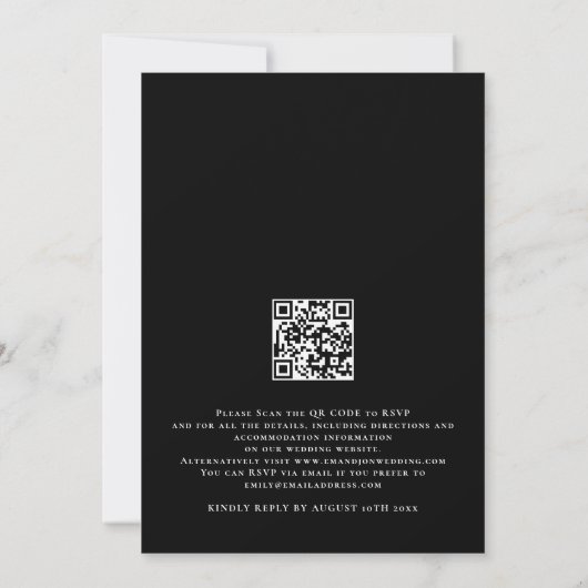 Elegantes White Script QR Code Black Wedding Einladung (Rückseite)
