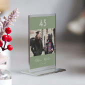 Elegantes White Script Sage Green Foto Hochzeit Tischnummer