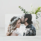 Elegantes White Script Schriftart Foto Dankeskarte (Stehend Vorderseite)