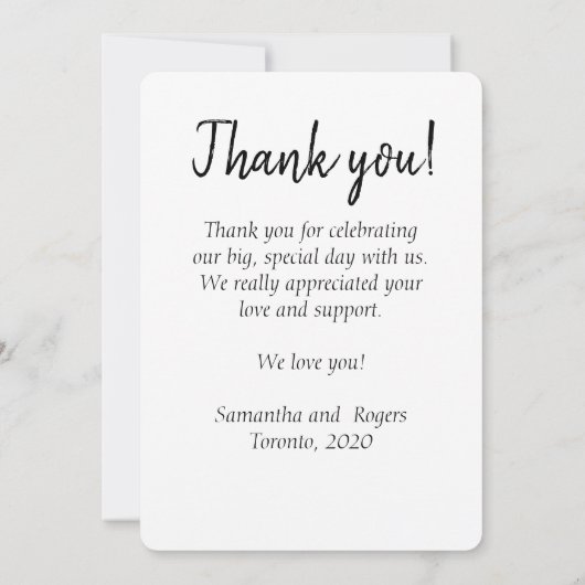 Elegantes White Script Schriftart Foto Dankeskarte (Rückseite)