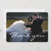 Elegantes White Script Schriftart Wedding Foto Dankeskarte (Vorderseite)