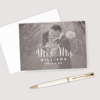 Elegantes White Script Sepia Foto Wedding Monogram