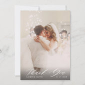 Elegantes White Script Wedding 2 Foto Dankeskarte (Vorderseite)