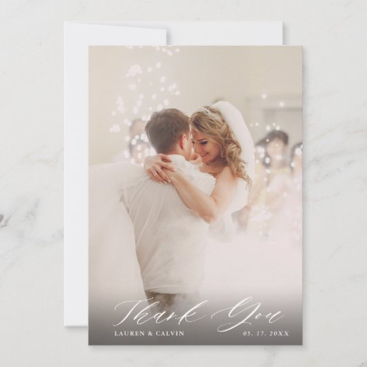 Elegantes White Script Wedding 2 Foto Dankeskarte (Vorderseite)