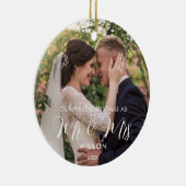 Elegantes White Script Wedding Foto Keramik Ornament (Rechts)