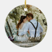 Elegantes White Script Wedding Foto Keramik Ornament (Hinten)
