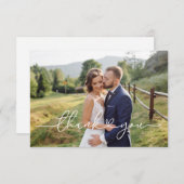 Elegantes White Script Wedding Foto Vielen Dank Dankeskarte (Vorne/Hinten)