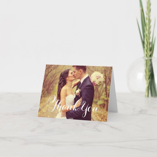 Elegantes White Script Wedding Foto Vielen Dank Dankeskarte (Vorderseite)