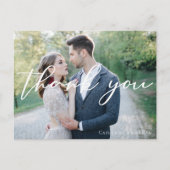 Elegantes White Script Wedding Foto Vielen Dank Postkarte (Vorderseite)