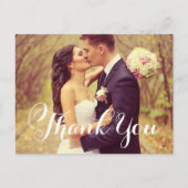 Elegantes White Script Wedding Foto Vielen Dank Postkarte (Vorderseite)