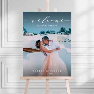 Elegantes White Script Wedding Willkommenszeichen Poster