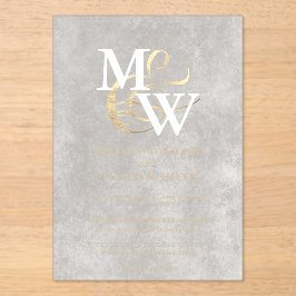 Elegantes White Sea Glass Monogram Gold Wedding Acryleinladungen