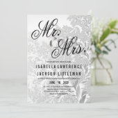 Elegantes White Silver Fraktal Hochzeit Einladung (Stehend Vorderseite)