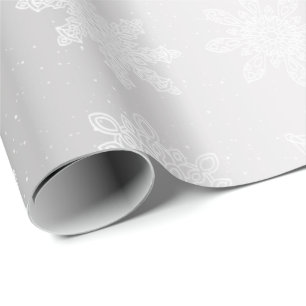 Elegantes White & Silver Snowflake Weihnachtsmuste Geschenkpapier
