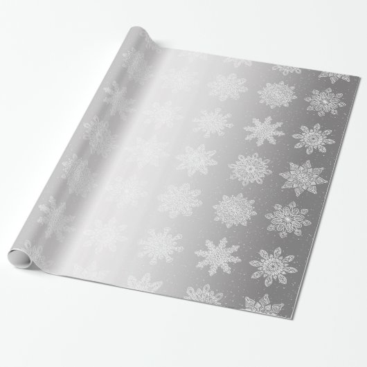 Elegantes White & Silver Snowflake Weihnachtsmuste Geschenkpapier (Ungerollt)