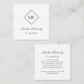 Elegantes White Slate Gray Script Diamond Monogram Quadratische Visitenkarte (Vorne/Hinten)