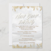 Elegantes White Snow & Gold Silvester Party Einladung (Vorderseite)