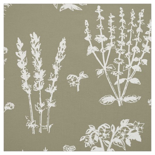 Elegantes White Taupe Herbal Garden Muster Stoff (Muster)