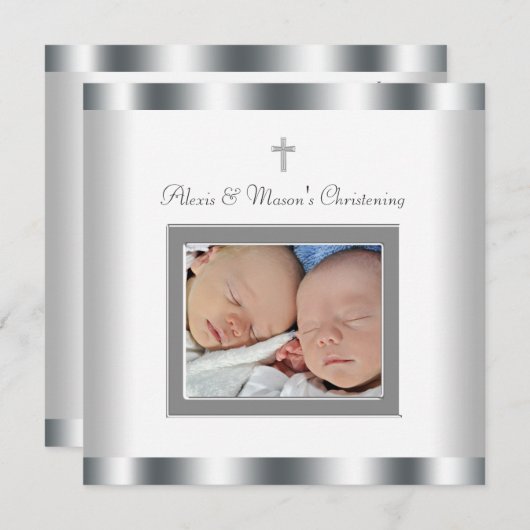 Elegantes White Twins Foto Einladungen (Vorne/Hinten)