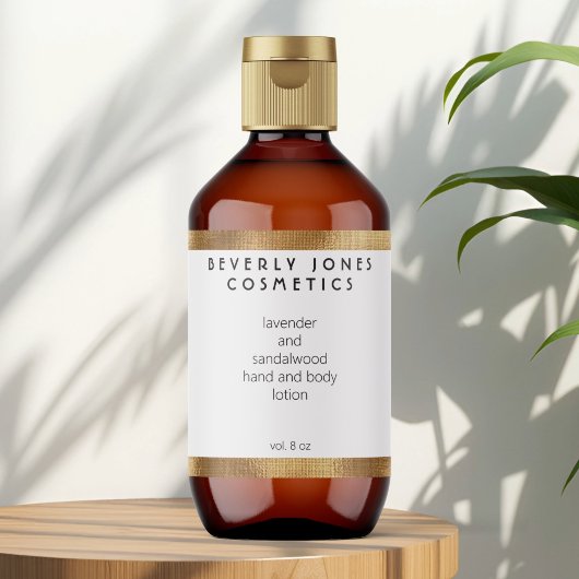 Elegantes White W Gold Border Cosmetics Label