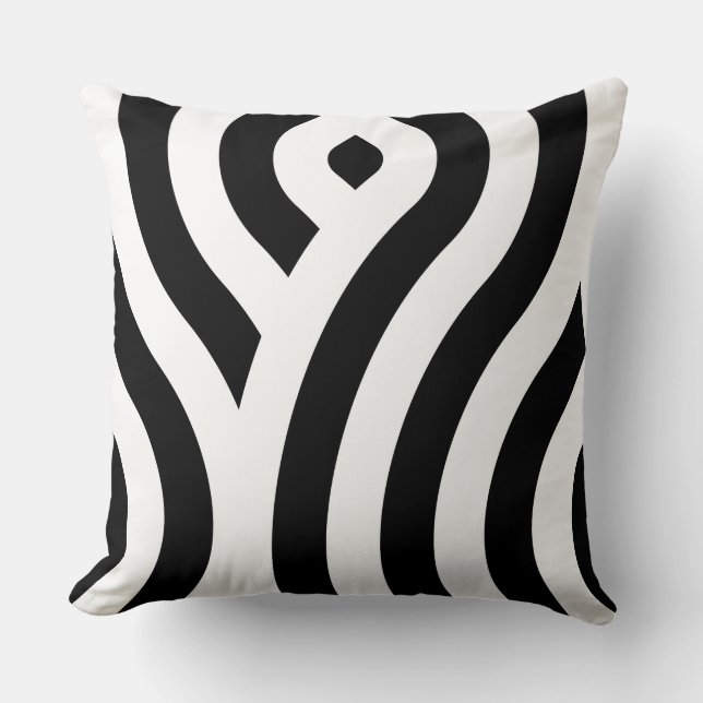 Elegantes White Wave Pattern Schwarz Kissen (Vorderseite)
