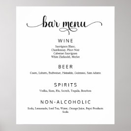 Elegantes White Wedding Bar Menu Poster