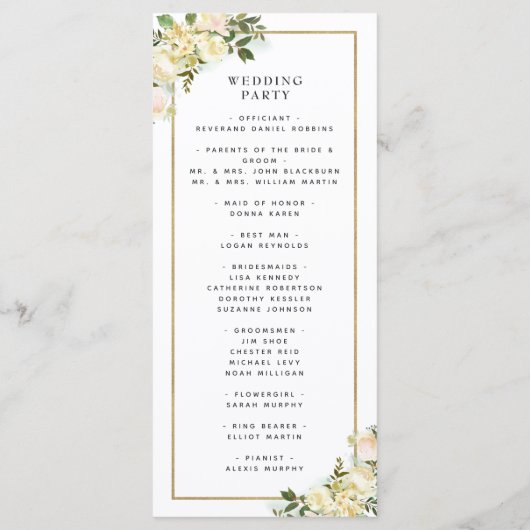 Elegantes White Wedding Ceremony Programm Wasserfa (Rückseite)