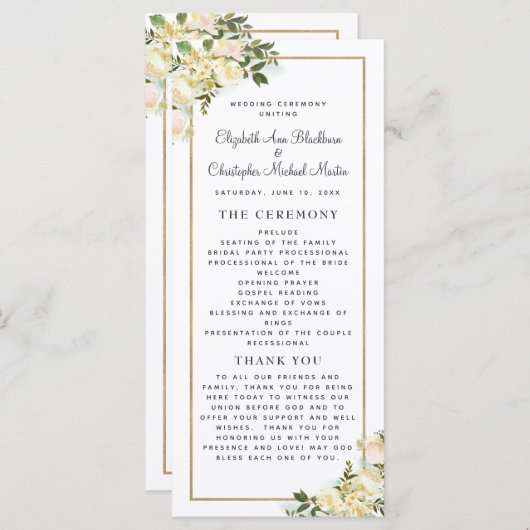 Elegantes White Wedding Ceremony Programm Wasserfa (Vorne/Hinten)