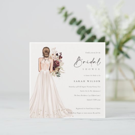 Elegantes White Wedding Gown Brautparty laden Dankeskarte (Stehend Vorderseite)