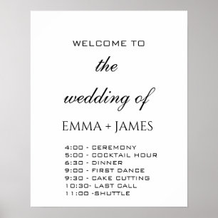 Elegantes White Wedding Order of Events Poster