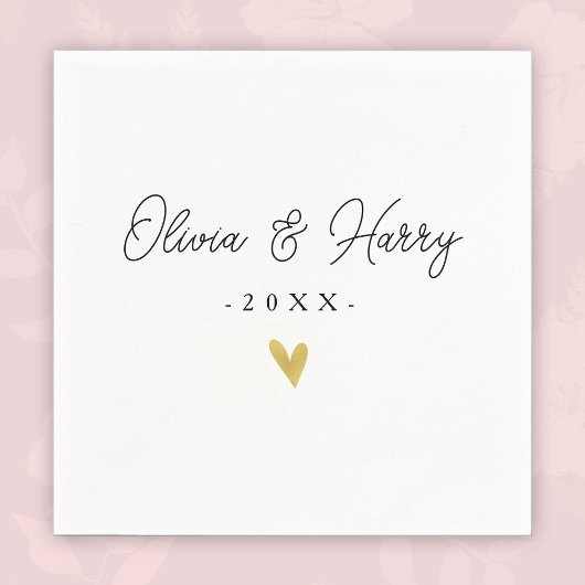 Elegantes White Wedding Paper Napkin | Goldenes He Serviette