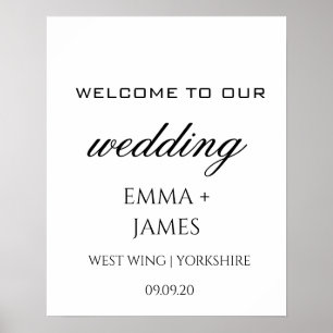 Elegantes White Wedding Welcome Sign Name Poster