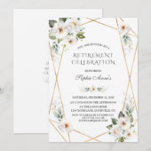 Elegantes White Wild Rose Gold Retirement Party Einladung (Vorne/Hinten)