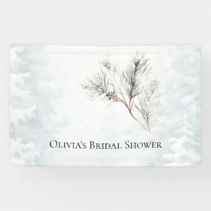 Elegantes White Winter Pine Brautparty Banner