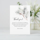 Elegantes White Winter Pine Brautparty Dankeskarte (Stehend Vorderseite)